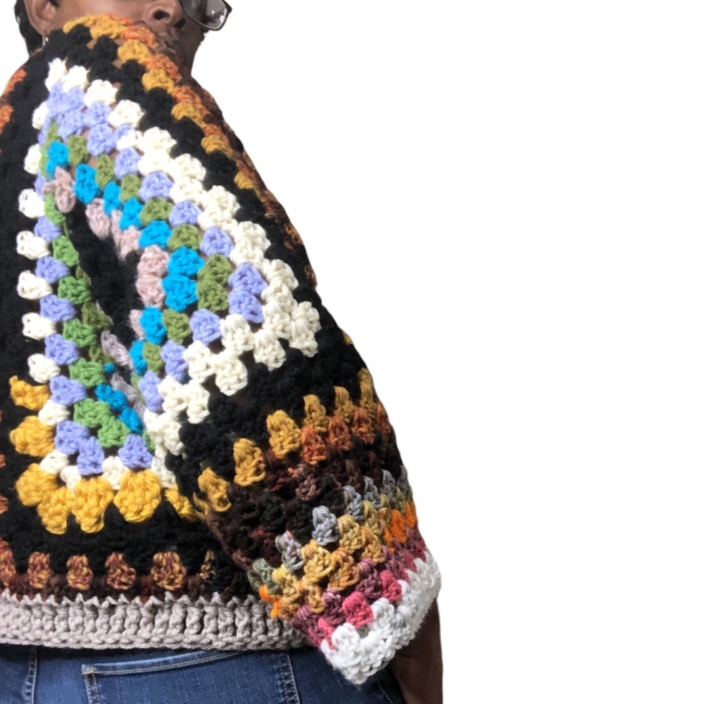 Multi-Color Artisan Cropped Pullover Bohemian Style Sweater - Picture 2 of 14